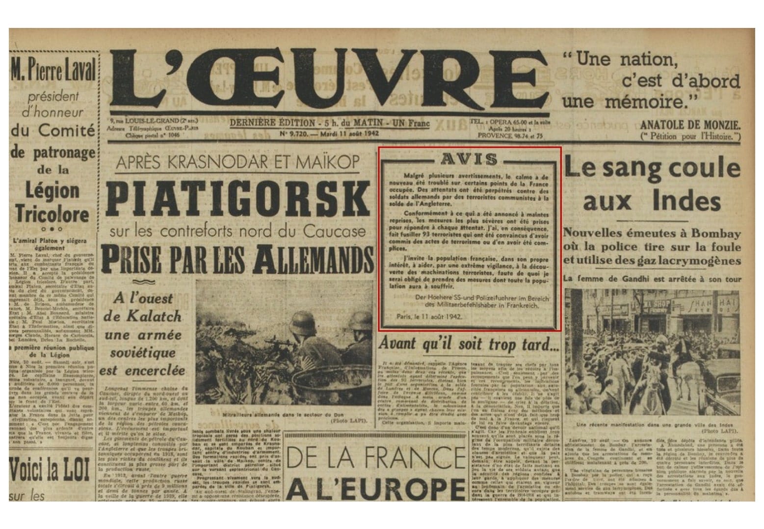 <span style="float: left; font-size: 26px; font-weight: bold; color: black;">1</span> Organisation de la lutte armée sur tout le territoire 28 MRJ MOI