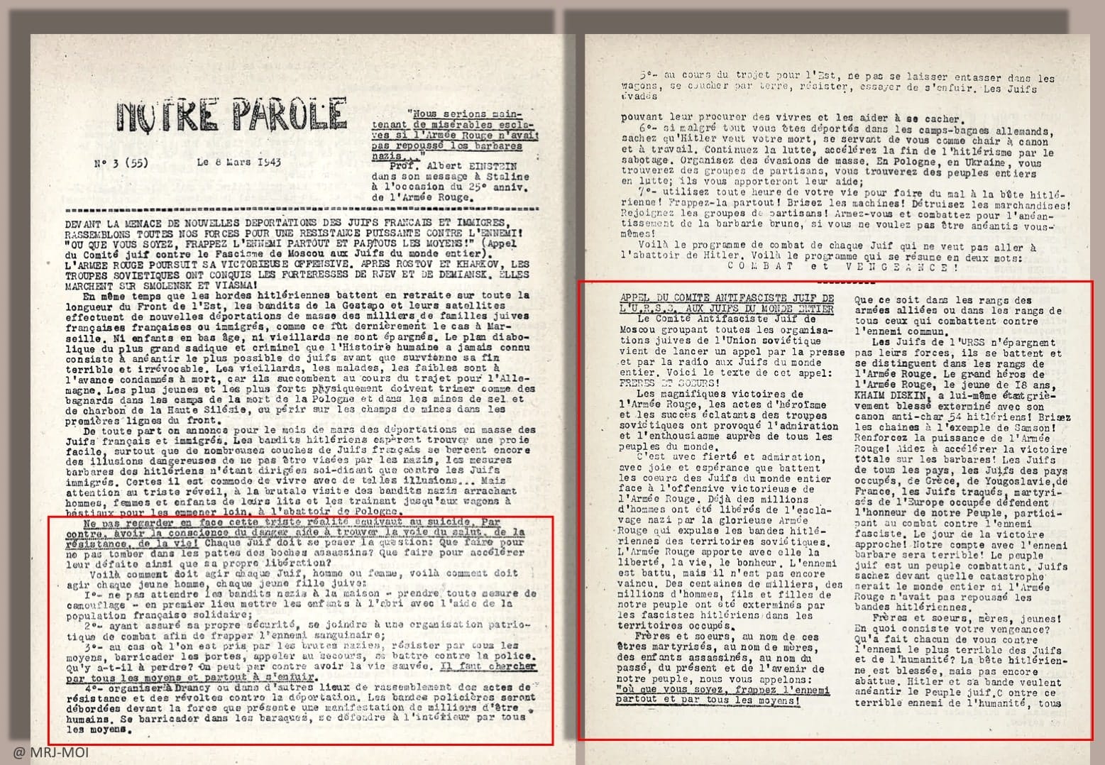 <span style="float: left; font-size: 26px; font-weight: bold; color: black;">2</span> Accélération de la déportation. Armée nazie en déroute 33 s10.pa2 .010 notre parole 8mars 1943 p.1 2 mg MRJ MOI