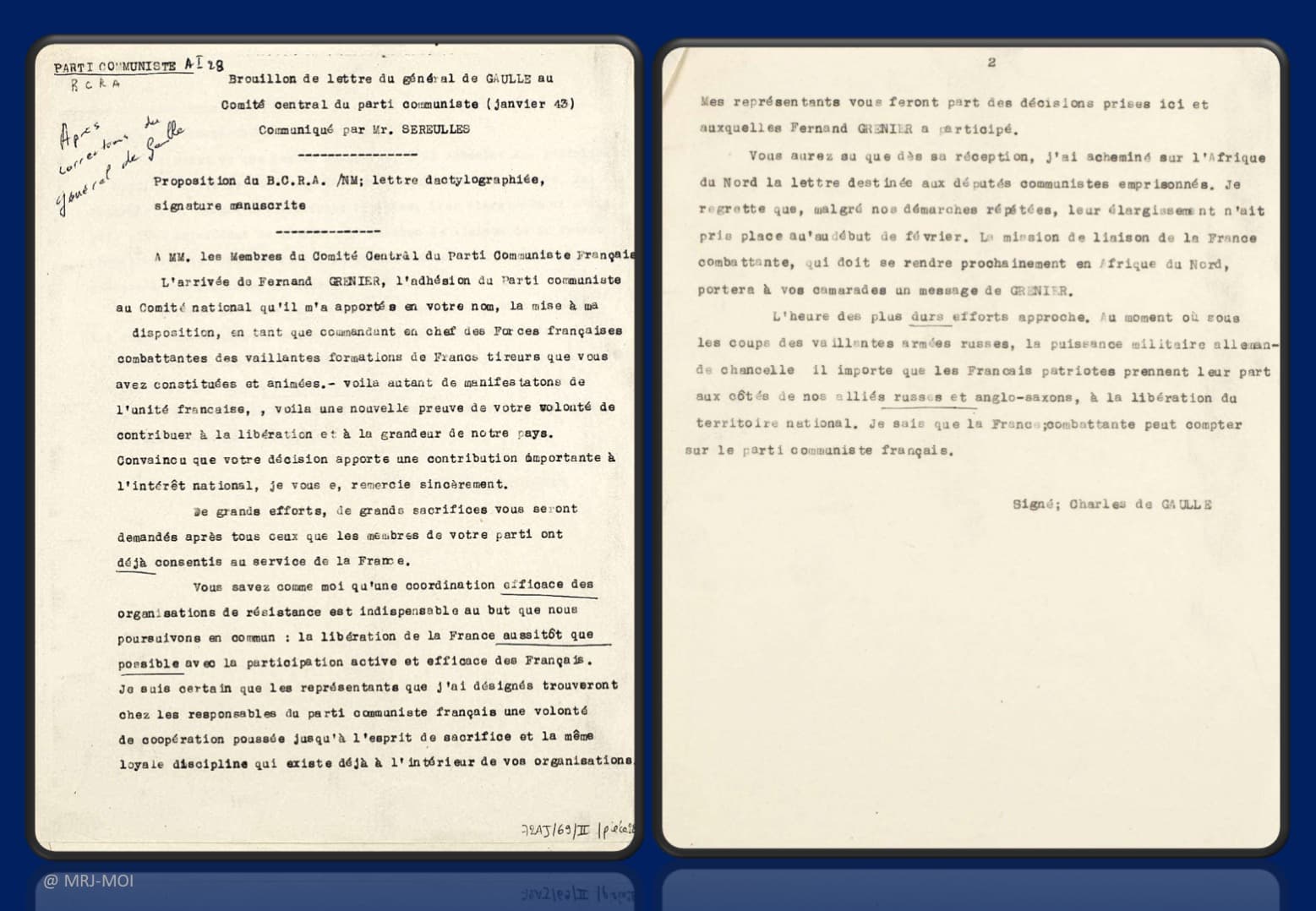 <span style="float: left; font-size: 26px; font-weight: bold; color: black;">1</span> Regroupement de la Résistance juive communiste 58 s11.pa1 .015 de gaulle pcf janv.1943 mg MRJ MOI