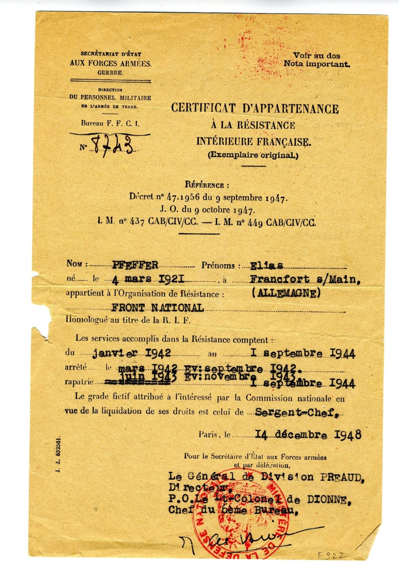 <span style="float: left; font-size: 26px; font-weight: bold; color: black;">3</span> Résistance à visages multiples 38 s11.pa3 .007 front national certificat scaled MRJ MOI