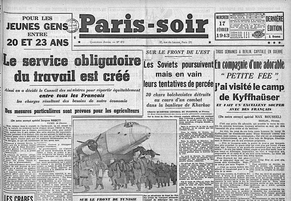 <span style="float: left; font-size: 26px; font-weight: bold; color: black;">1</span> Service du travail obligatoire et propagande 25 s12.pa1 .001 paris MRJ MOI