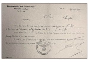 <span style="float: left; font-size: 26px; font-weight: bold; color: black;">1</span> Service du travail obligatoire et propagande 17 s12.pa1 .002 convocation sto snecma mg MRJ MOI