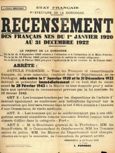 <span style="float: left; font-size: 26px; font-weight: bold; color: black;">1</span> Service du travail obligatoire et propagande 12 s12.pa1 .003 affiche recensement sto 1943 MRJ MOI