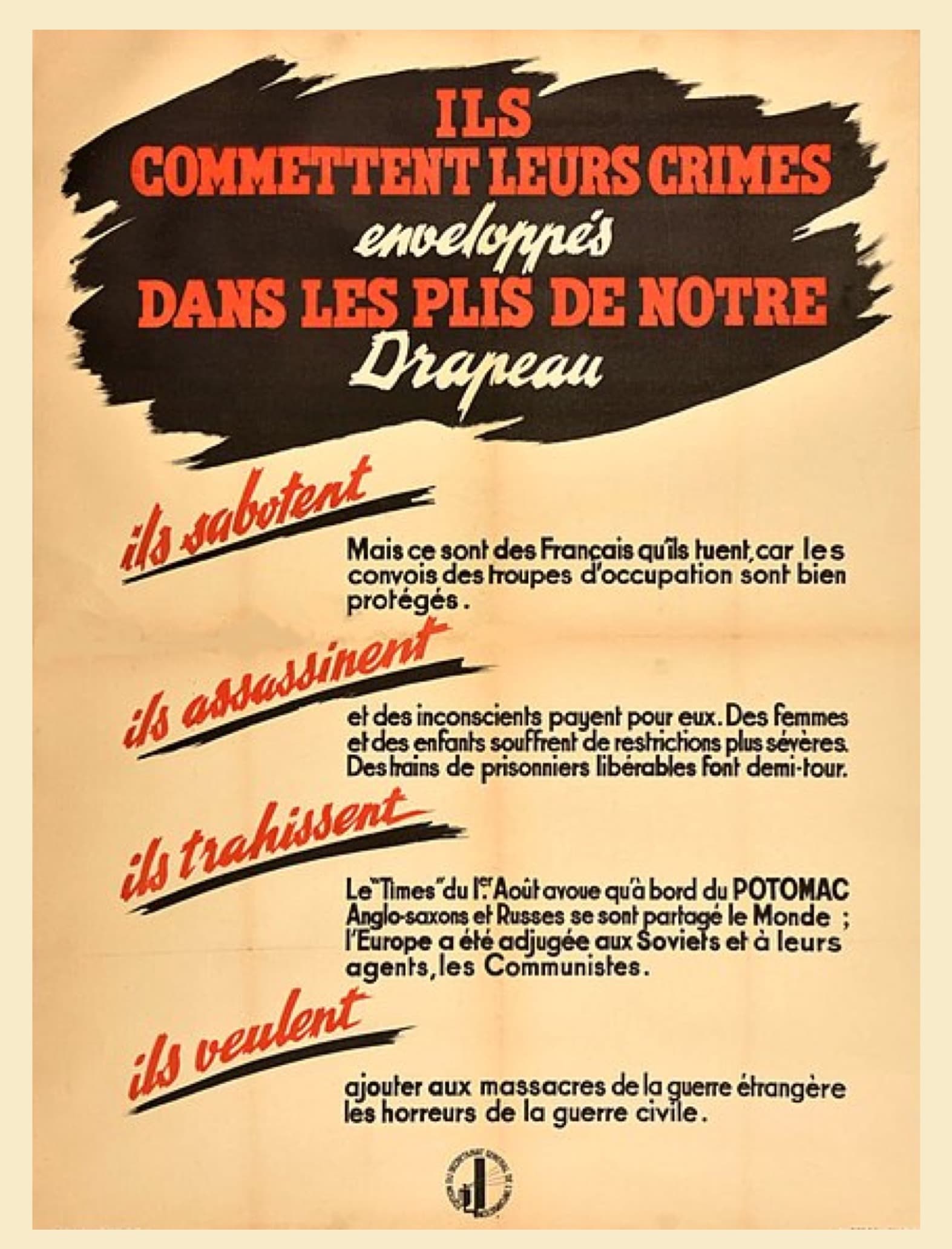 <span style="float: left; font-size: 26px; font-weight: bold; color: black;">1</span> Service du travail obligatoire et propagande 28 s12.pa1 .012 affiche contre resistance mg MRJ MOI