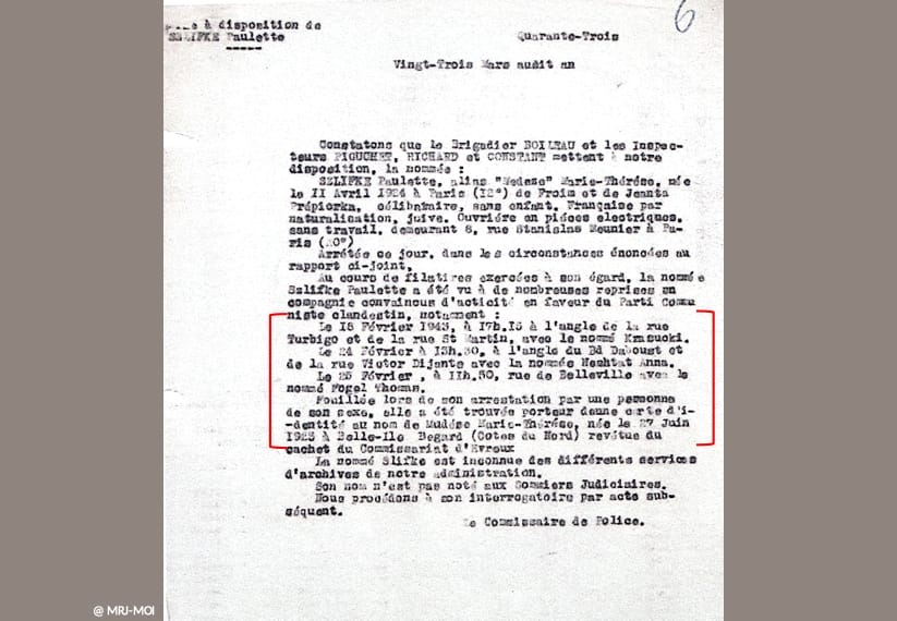 <span style="float: left; font-size: 26px; font-weight: bold; color: black;">2</span> Démantèlement de la section juive de la M.O.I. 70 s12.pa2 .009 rapport police p.slivka mg 1 MRJ MOI