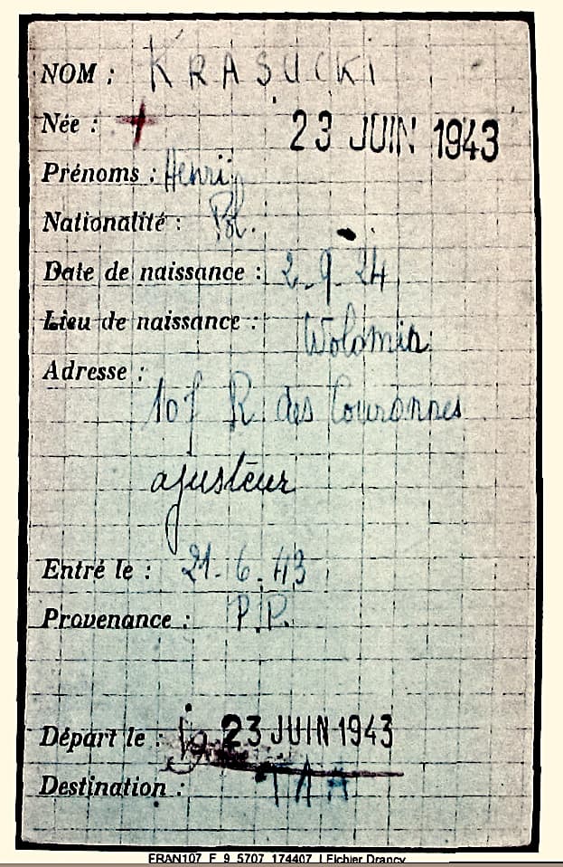 <span style="float: left; font-size: 26px; font-weight: bold; color: black;">2</span> Démantèlement de la section juive de la M.O.I. 55 s12.pa2 .012 krasucki fiche drancy juin43 MRJ MOI