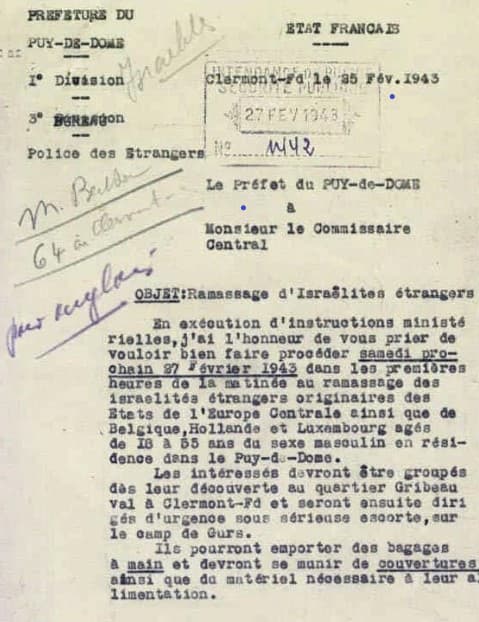 <span style="float: left; font-size: 26px; font-weight: bold; color: black;">3</span> Répression et déportation 37 s12.pa3 .005 rafle puy dome fev43 MRJ MOI
