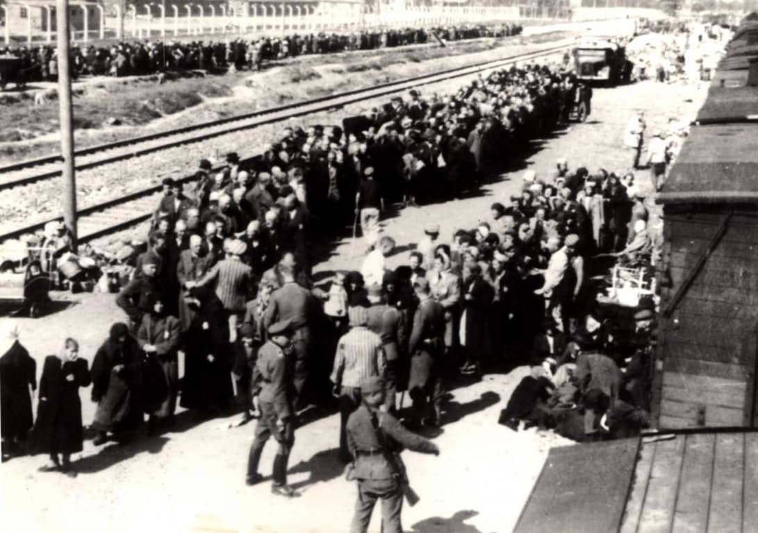 <span style="float: left; font-size: 26px; font-weight: bold; color: black;">3</span> Répression et déportation 35 s12.pa3 .011 auschwitz rampe MRJ MOI