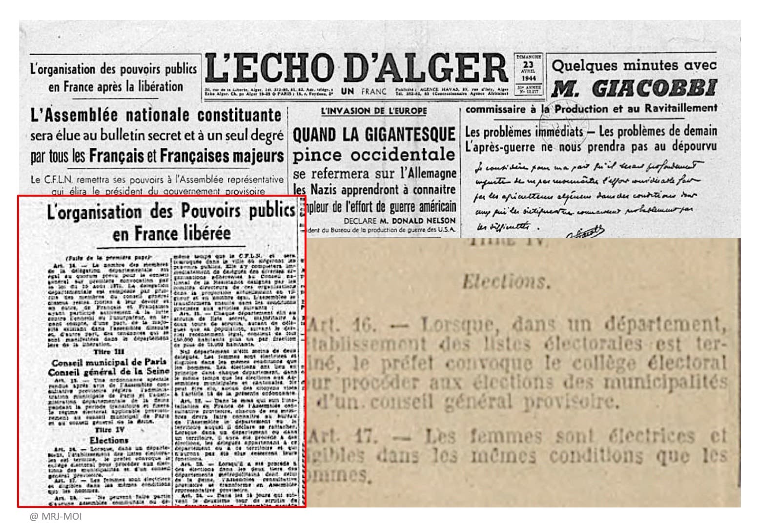 <span style="float: left; font-size: 26px; font-weight: bold; color: black;">3</span> Répression et déportation 40 s12.pa3 .014 echo alger vote femmes mg MRJ MOI