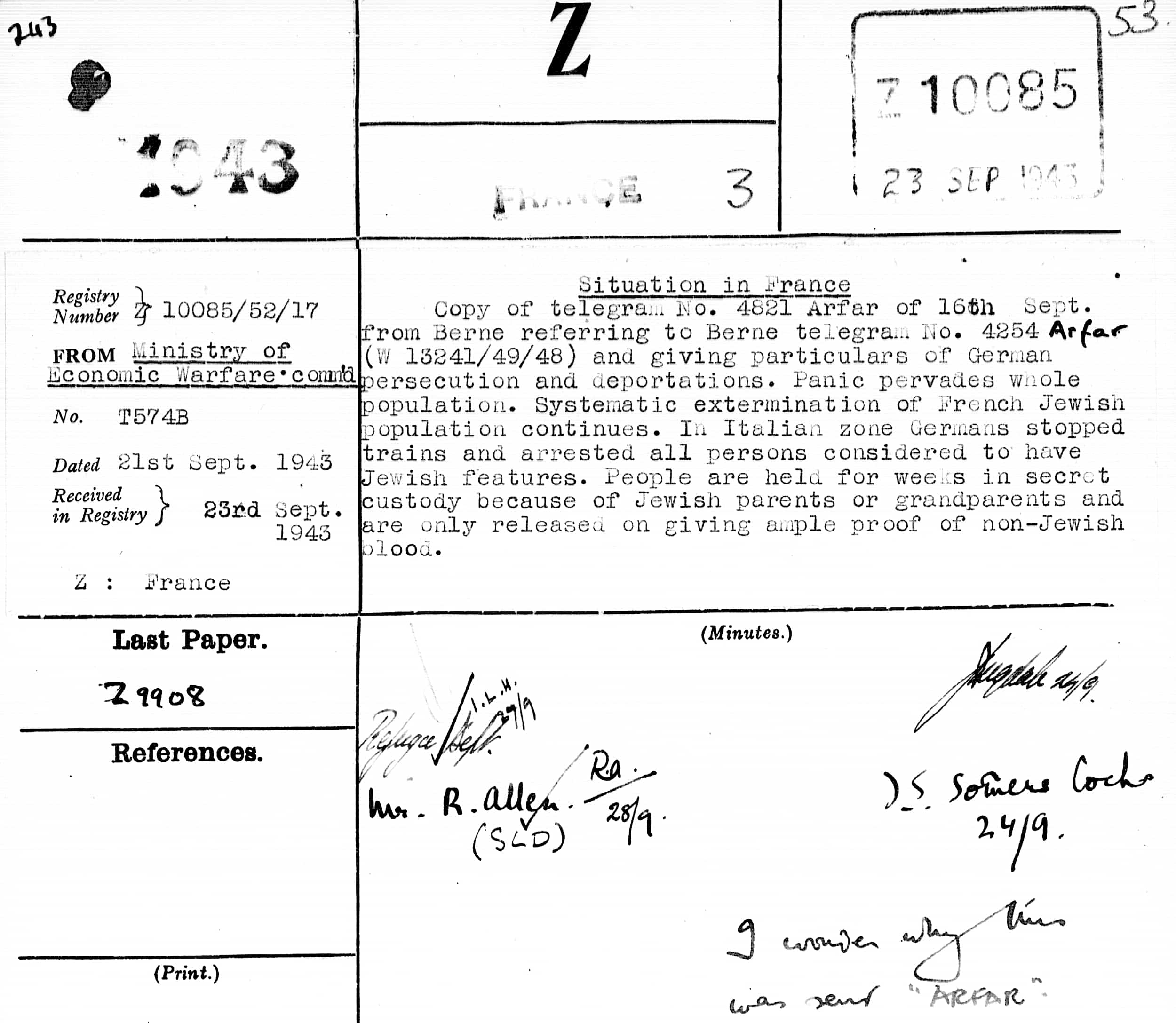 <span style="float: left; font-size: 26px; font-weight: bold; color: black;">2</span> Fédération des mouvements juifs 38 s13.pa2 .010 telegramme deportation MRJ MOI