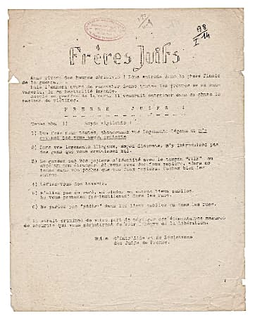 <span style="float: left; font-size: 26px; font-weight: bold; color: black;">2</span> Fédération des mouvements juifs 33 s13.pa2 .015 tract freres juifs.mg MRJ MOI