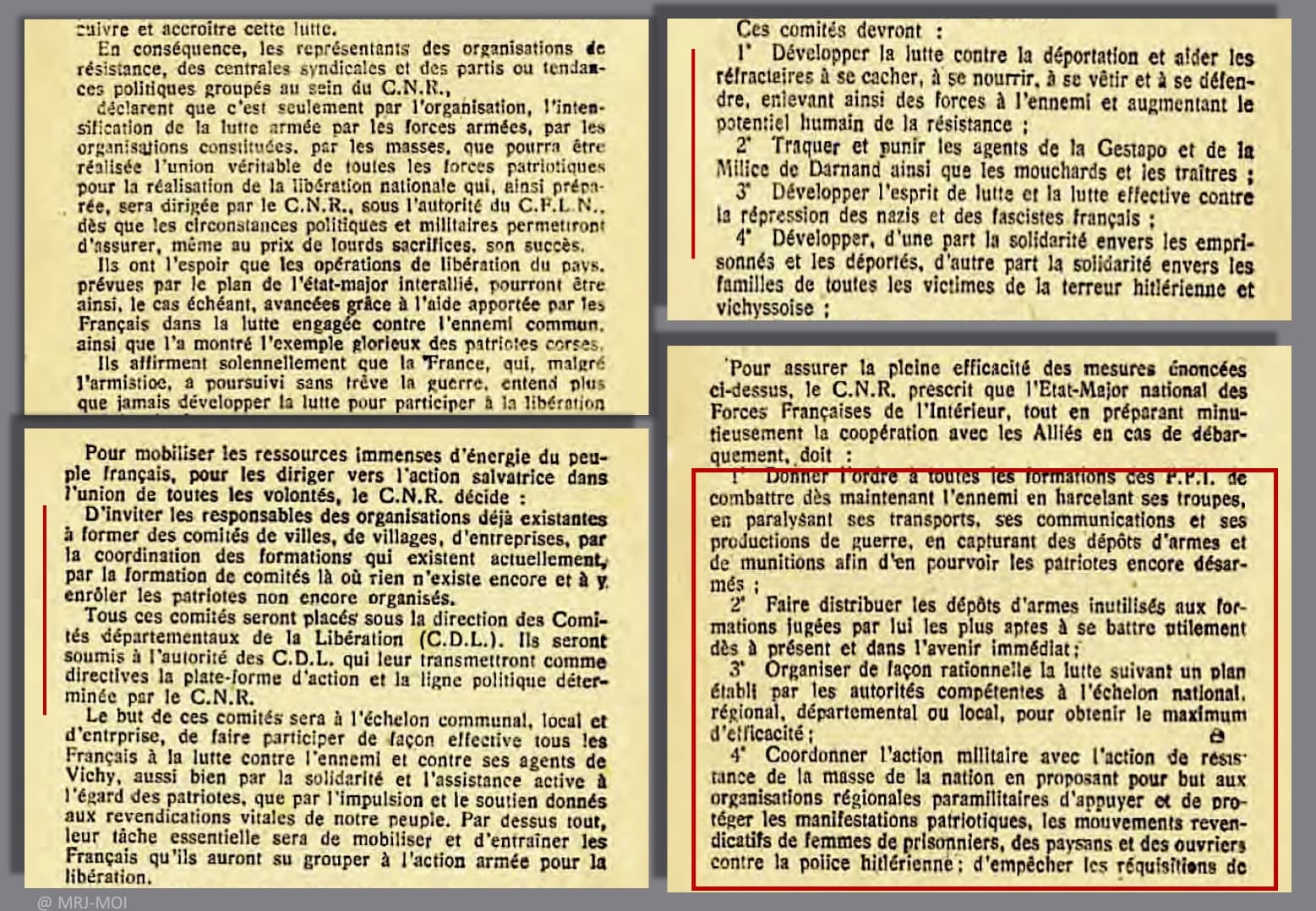 <span style="float: left; font-size: 26px; font-weight: bold; color: black;">3</span> Programme du Conseil National de la Résistance et combats sur le terrain 29 MRJ MOI