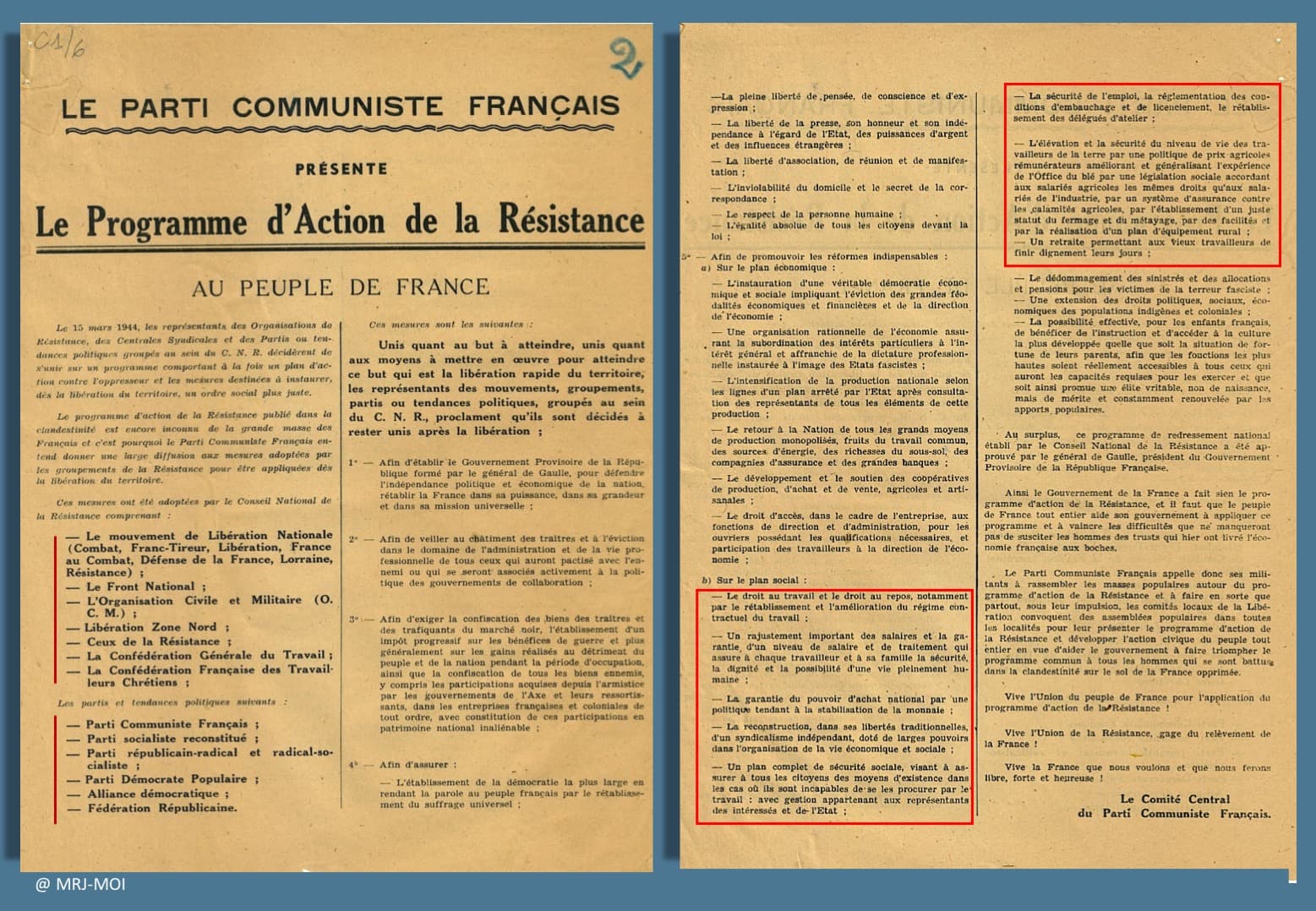 <span style="float: left; font-size: 26px; font-weight: bold; color: black;">3</span> Programme du Conseil National de la Résistance et combats sur le terrain 40 s13.pa3 .005 pcf programme cnr.mg MRJ MOI