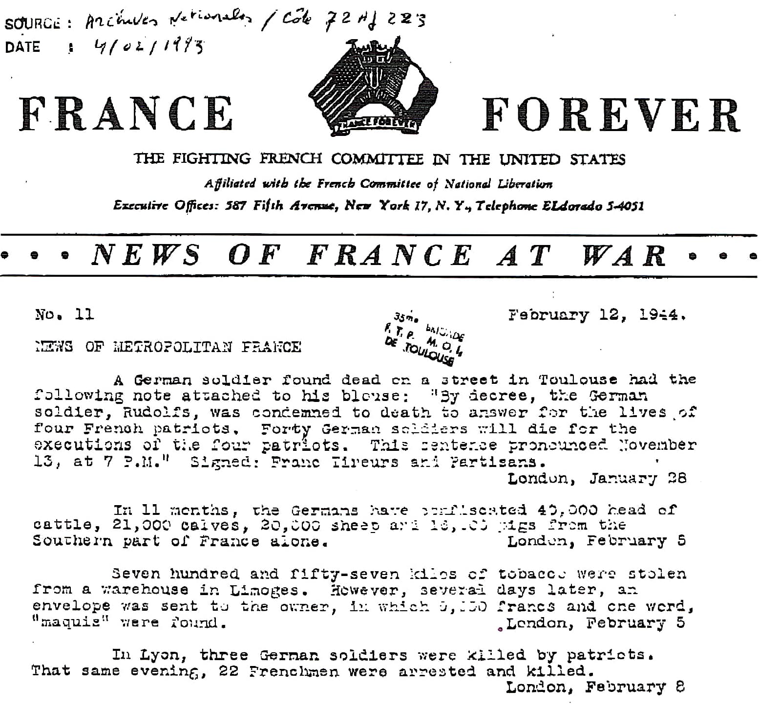<span style="float: left; font-size: 26px; font-weight: bold; color: black;">3</span> Programme du Conseil National de la Résistance et combats sur le terrain 35 s13.pa3 .009 france for ever MRJ MOI