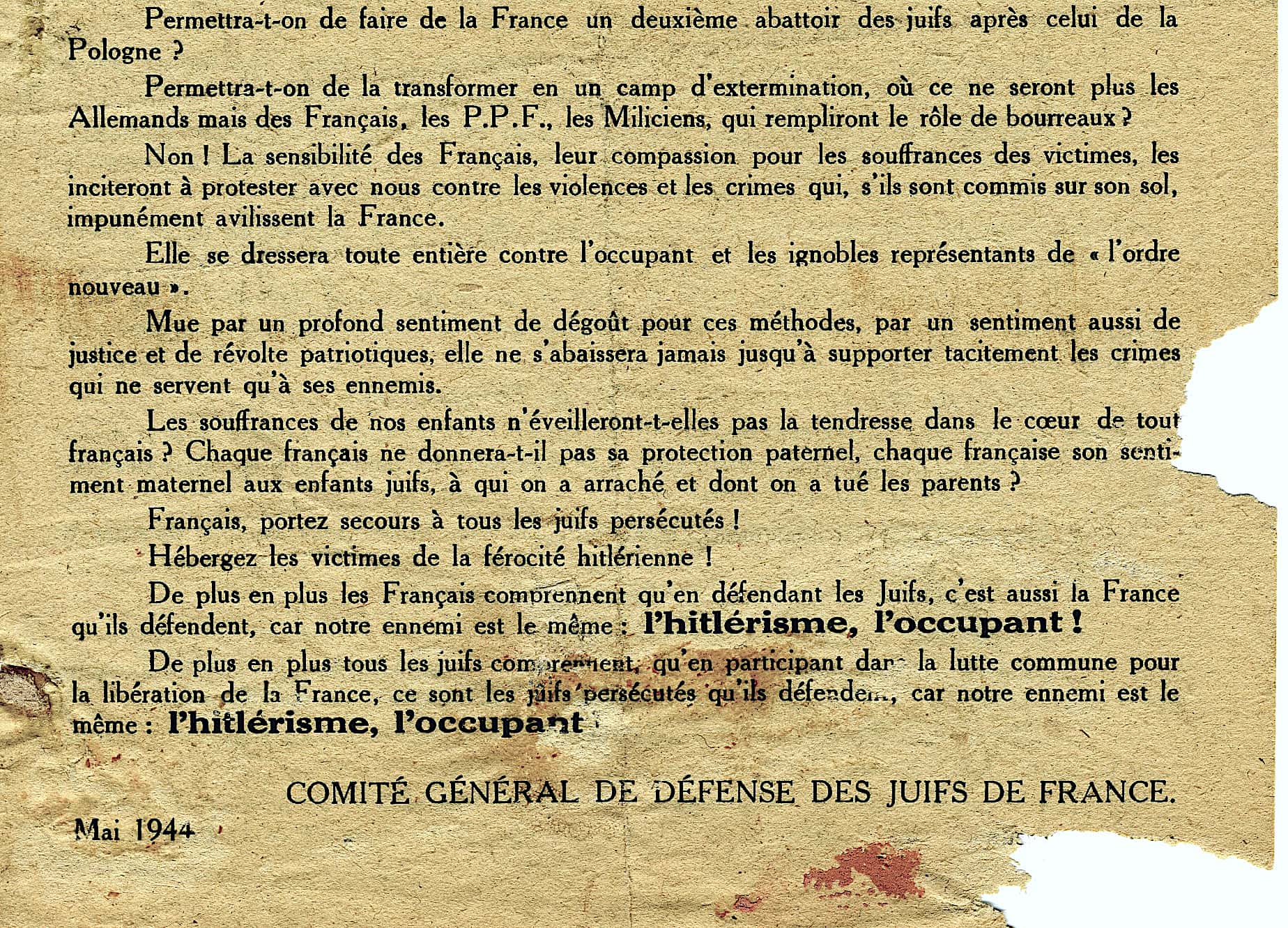 <span style="float: left; font-size: 26px; font-weight: bold; color: black;">2</span> Derniers sursauts de la collaboration et du nazisme 28 s14.pa2 .009 assez massacres mai 1944 MRJ MOI