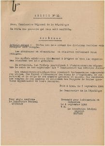 <span style="float: left; font-size: 26px; font-weight: bold; color: black;">4</span> Insurrections populaires. Engagement des jeunes Juifs 15 s14.pa4 .023 arrete abrogation 3 sept44 MRJ MOI