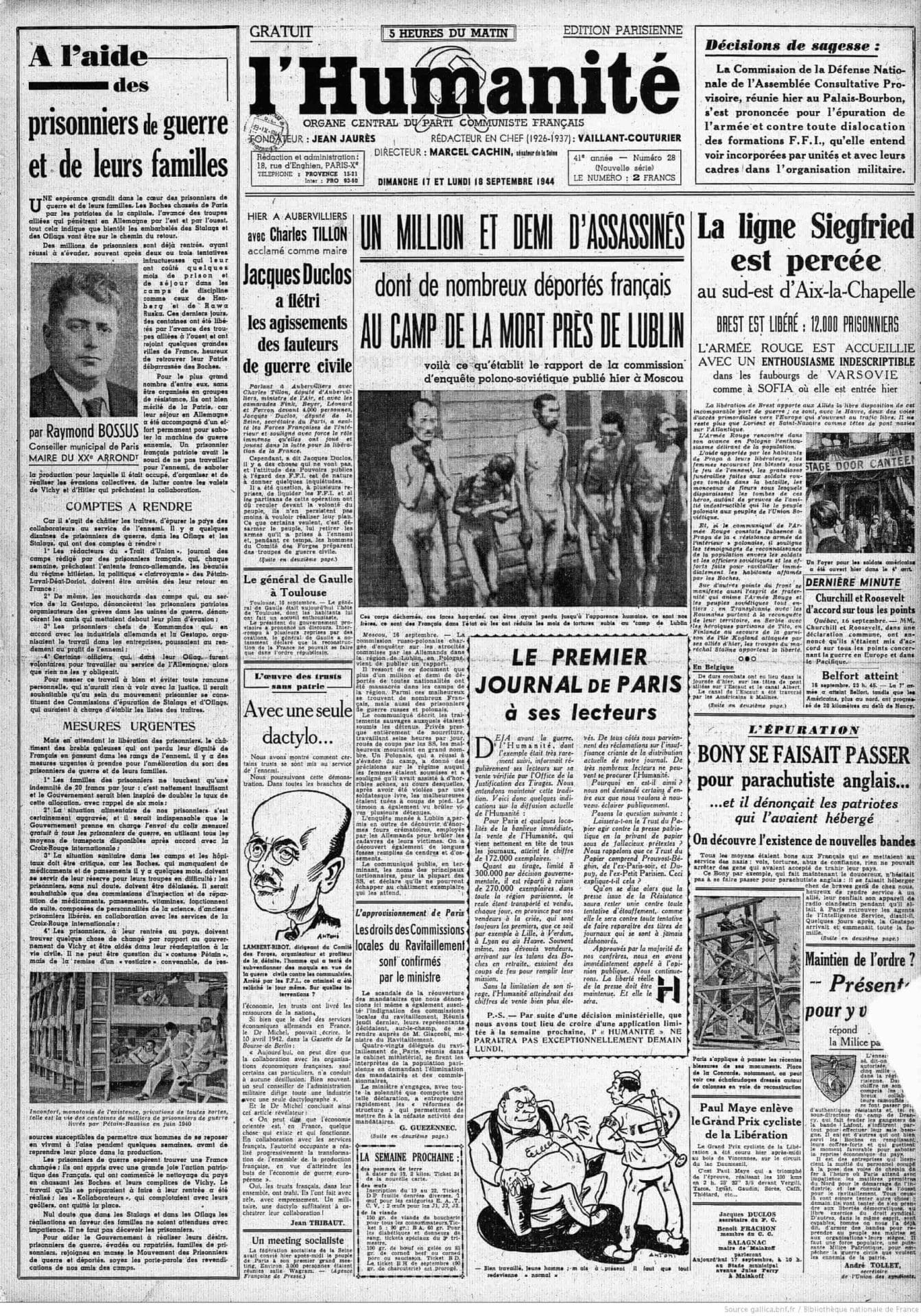 <span style="float: left; font-size: 26px; font-weight: bold; color: black;">2</span> Création de la Commission Centrale de l’Enfance (CCE) 37 s15.pa1 .001 humanite 18sept44 auschwitz scaled MRJ MOI
