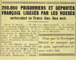 <span style="float: left; font-size: 26px; font-weight: bold; color: black;">1</span> Ampleur du génocide 4 s15.pa1 .022 retour deportes dordogne libre 1.02.1945 MRJ MOI