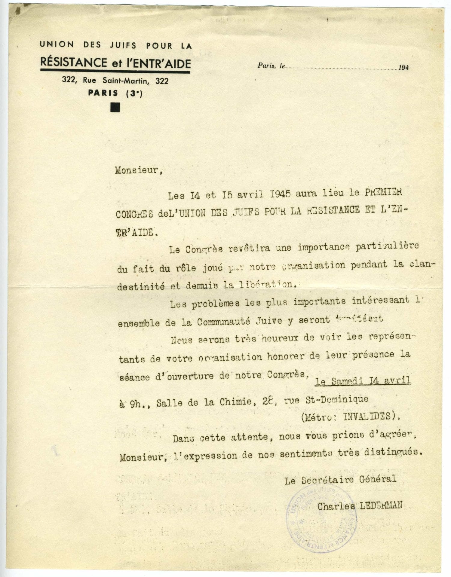 <span style="float: left; font-size: 26px; font-weight: bold; color: black;">2</span> Création de la Commission Centrale de l’Enfance (CCE) 45 s15.pa2 .006 ujre premier congres avril 1945 scaled MRJ MOI