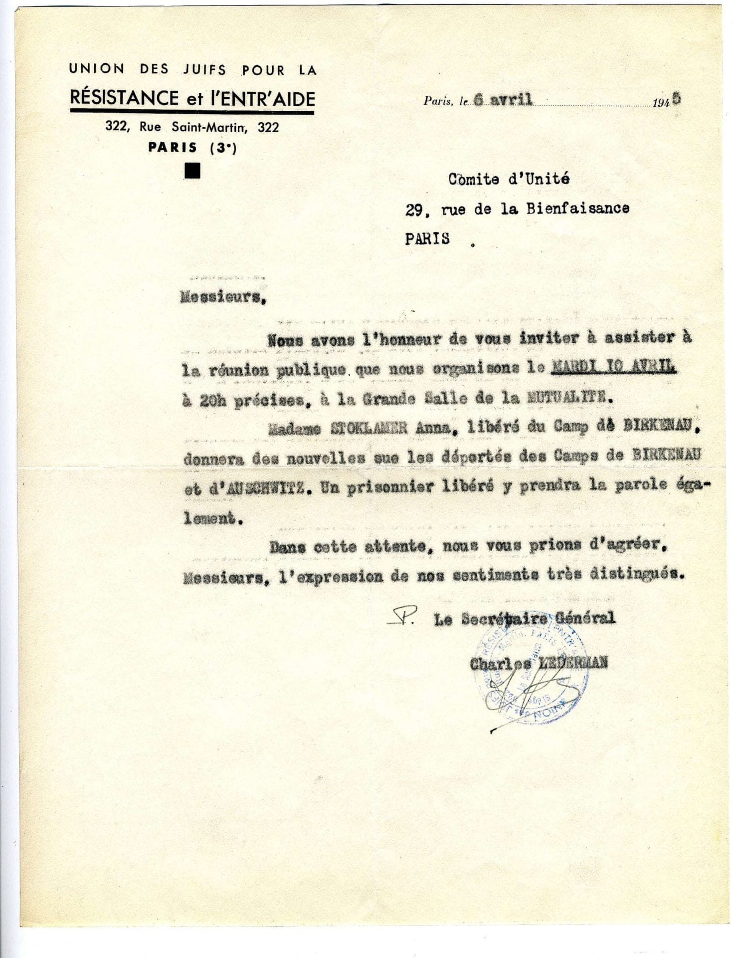 <span style="float: left; font-size: 26px; font-weight: bold; color: black;">2</span> Création de la Commission Centrale de l’Enfance (CCE) 55 s15.pa2 .007 ujre rescapee birkenau 10 avril 1945 scaled MRJ MOI