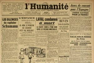 <span style="float: left; font-size: 26px; font-weight: bold; color: black;">2</span> Création de la Commission Centrale de l’Enfance (CCE) 4 s15.pa2 .016 humanite condamn.laval 10oct45 MRJ MOI