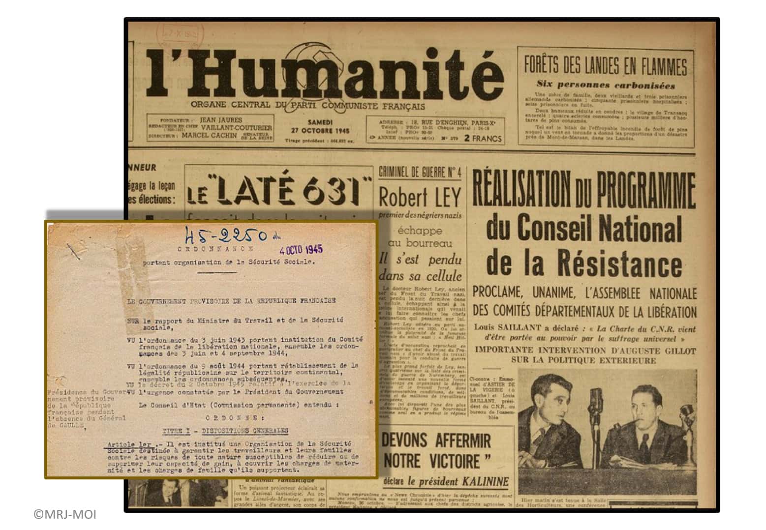 <span style="float: left; font-size: 26px; font-weight: bold; color: black;">2</span> Création de la Commission Centrale de l’Enfance (CCE) 38 s15.pa2 .019 humanite 27oct 1945 mg MRJ MOI