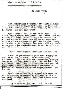 <span style="float: left; font-size: 26px; font-weight: bold; color: black;">1</span> Engagement des Juifs immigrés dans la guerre 21 s3.pa1 .018 appel tillon 17juin 1940 MRJ MOI