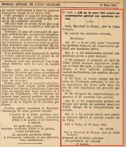 <span style="float: left; font-size: 26px; font-weight: bold; color: black;">3</span> Camps d’internement et premières rafles 27 s4.pa3 .001 loi cqj 29mars1941 mg MRJ MOI