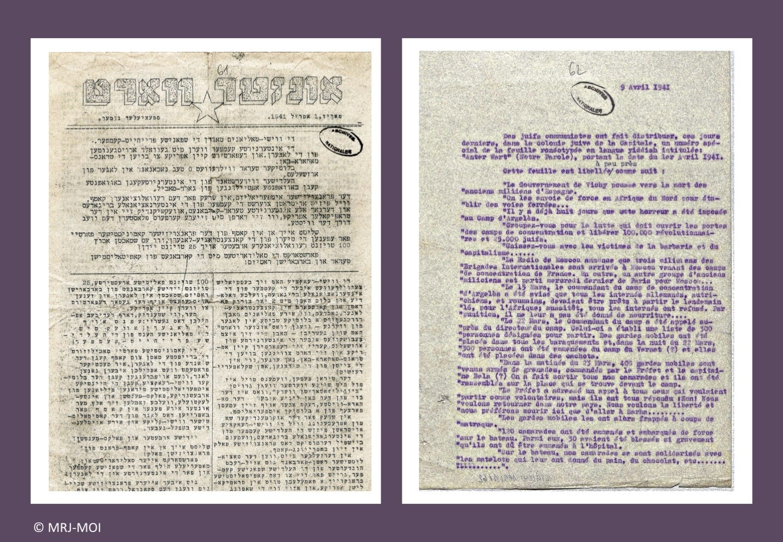 <span style="float: left; font-size: 26px; font-weight: bold; color: black;">3</span> Camps d’internement et premières rafles 66 s4.pa3 .003 scelle 2 yiddish police 9avr.1941 mg MRJ MOI