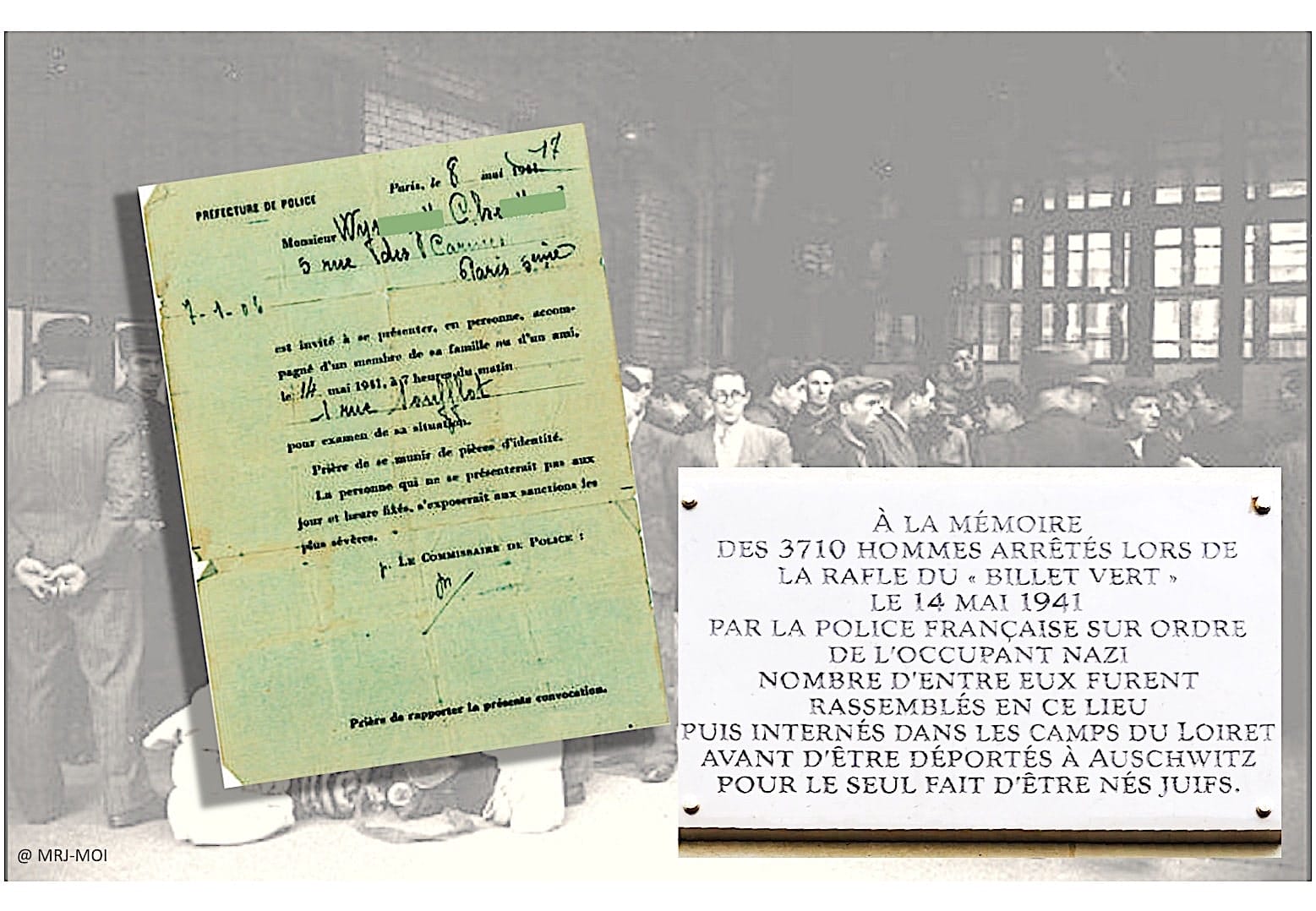 <span style="float: left; font-size: 26px; font-weight: bold; color: black;">3</span> Camps d’internement et premières rafles 64 s4.pa3 .005 billet vert plaque mg MRJ MOI