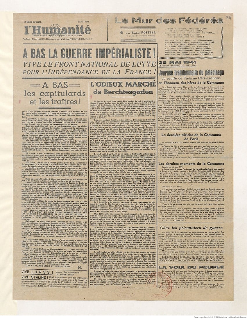 <span style="float: left; font-size: 26px; font-weight: bold; color: black;">3</span> Camps d’internement et premières rafles 58 s4.pa3 .022 humanite 25mai 1941 MRJ MOI