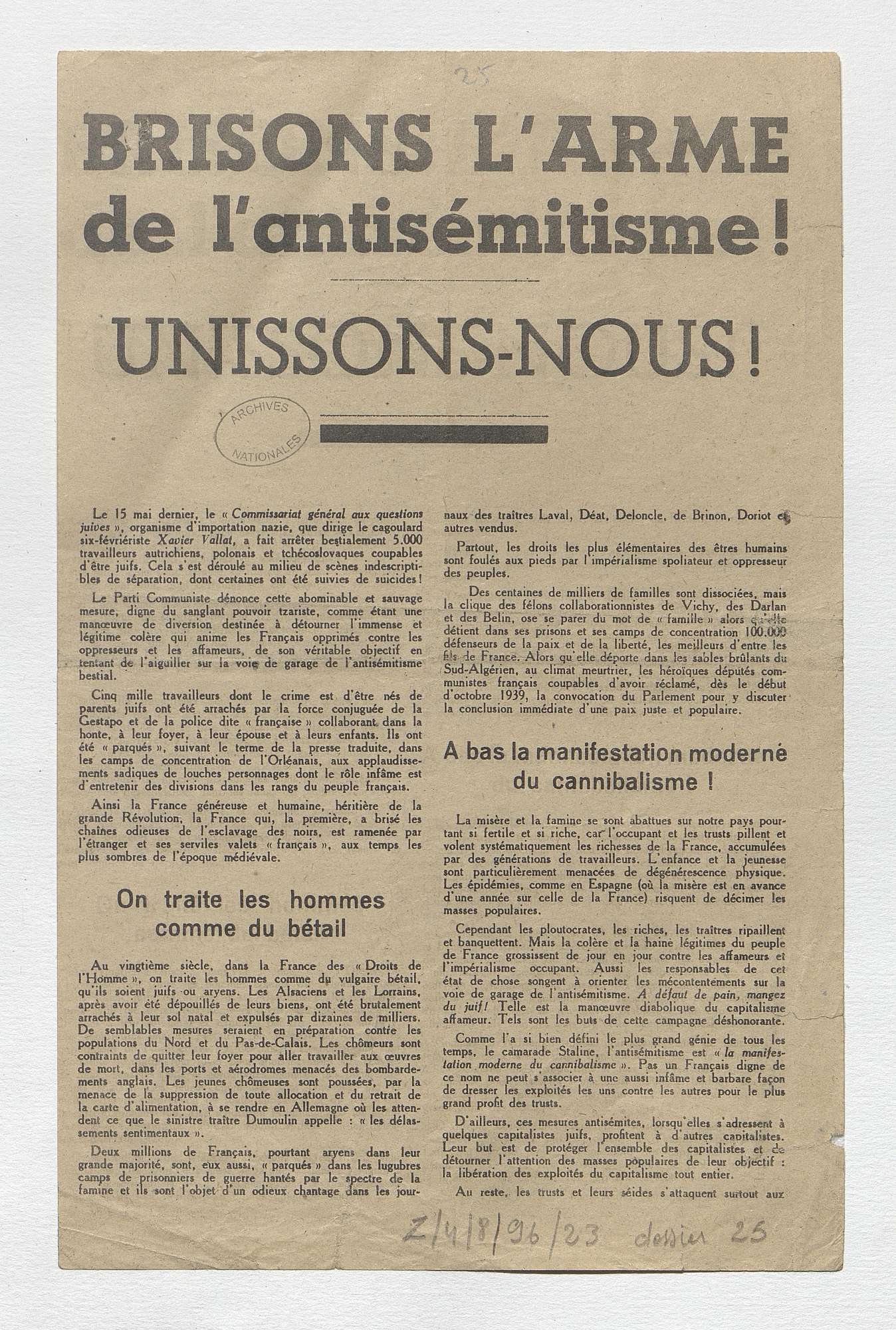 <span style="float: left; font-size: 26px; font-weight: bold; color: black;">3</span> Camps d’internement et premières rafles 65 s4.pa3 .023 brisons arme antisemitisme MRJ MOI