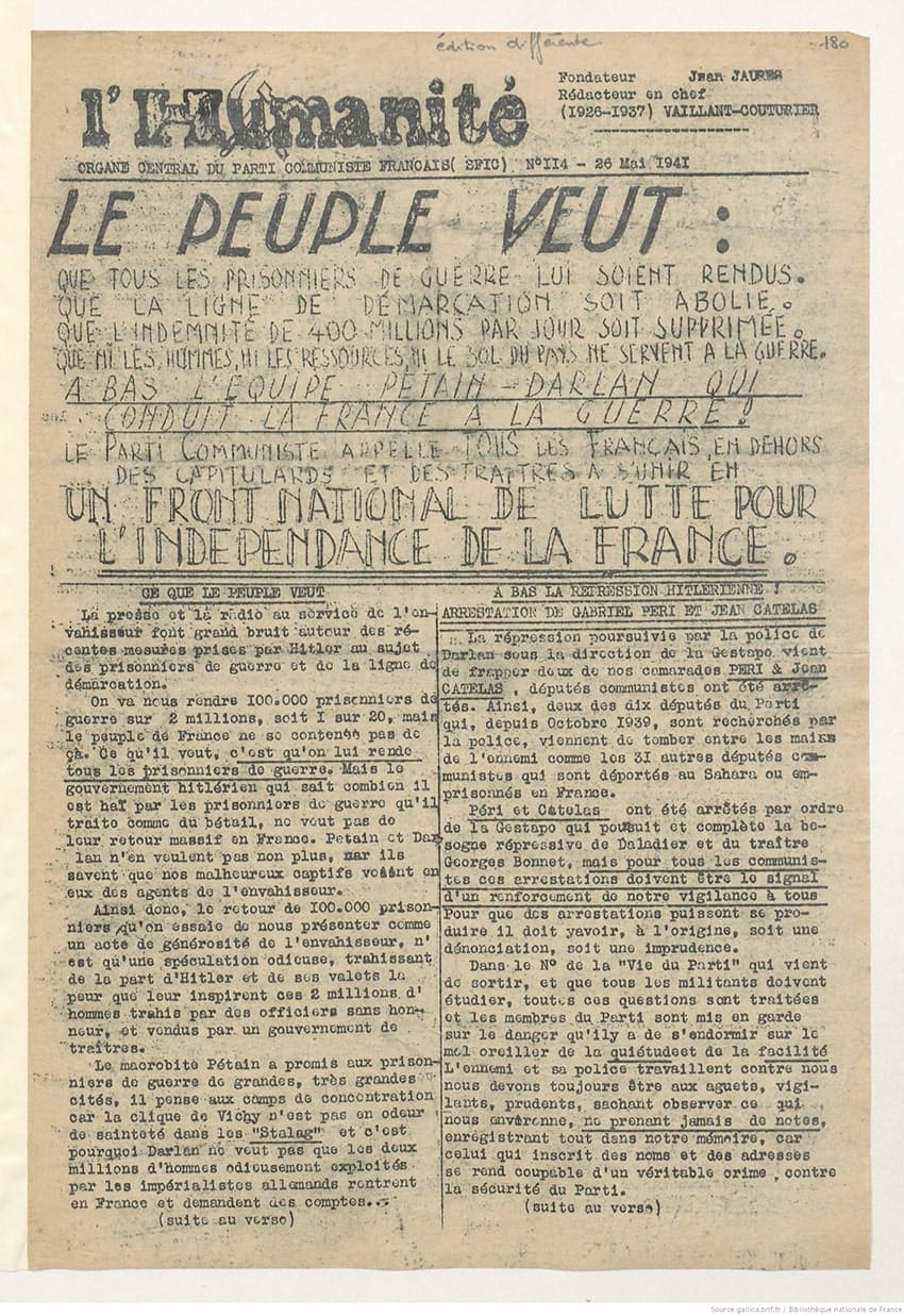 <span style="float: left; font-size: 26px; font-weight: bold; color: black;">3</span> Camps d’internement et premières rafles 57 s4.pa3 .024 humanite 26mai 1941 MRJ MOI