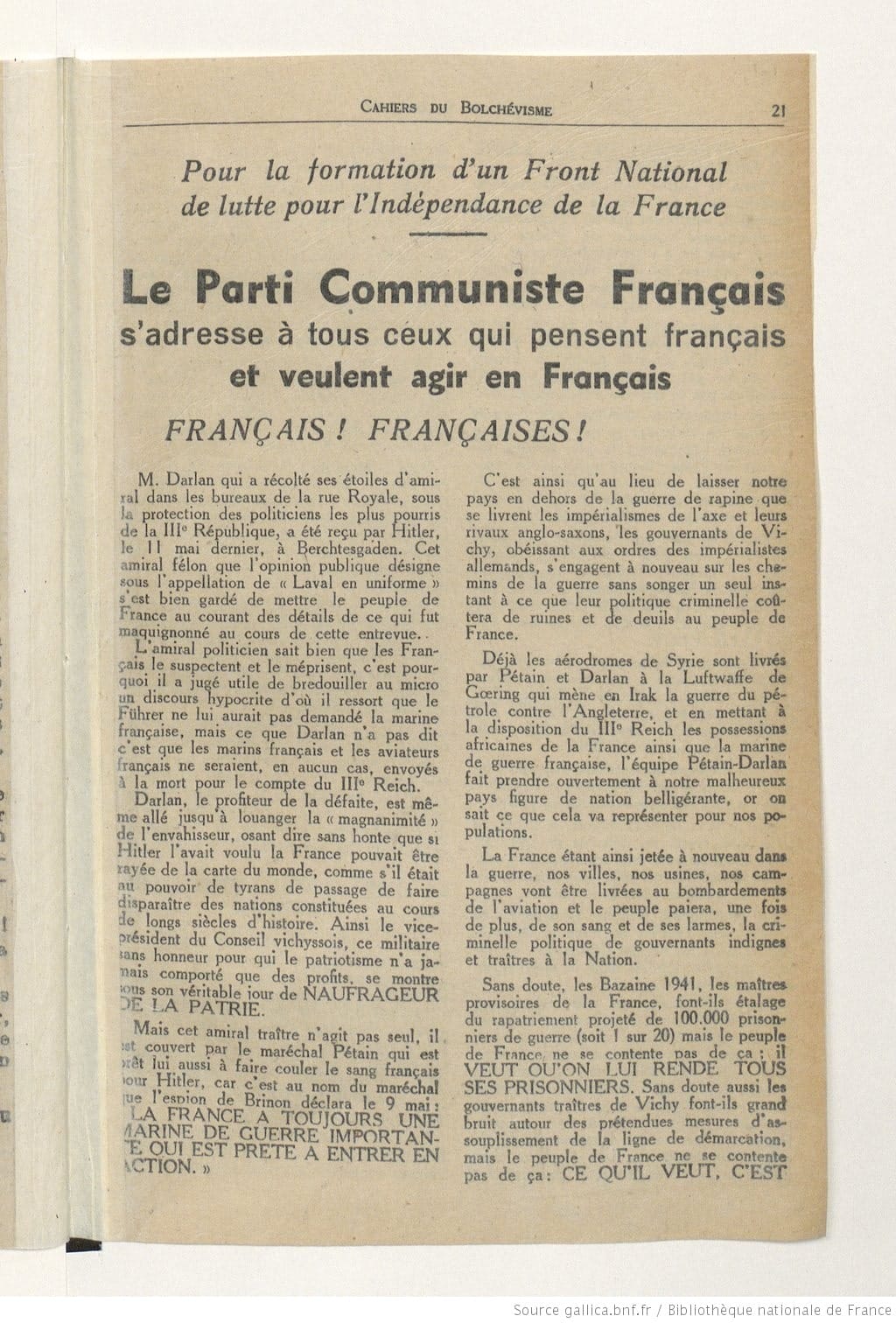 <span style="float: left; font-size: 26px; font-weight: bold; color: black;">3</span> Camps d’internement et premières rafles 39 s4.pa3 .025 cahiers bolchevisme mai41 MRJ MOI