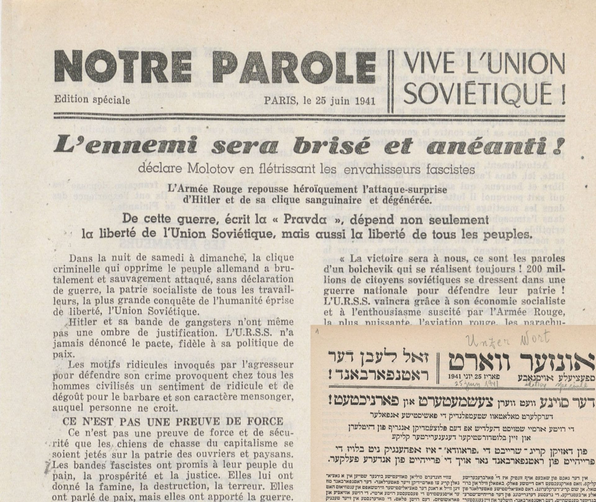 <span style="float: left; font-size: 26px; font-weight: bold; color: black;">1</span> L'invasion de l’URSS par les nazis : vers la guerre mondiale 17 s5.pa1 .005 unzer wort 25 juin.mg scaled MRJ MOI