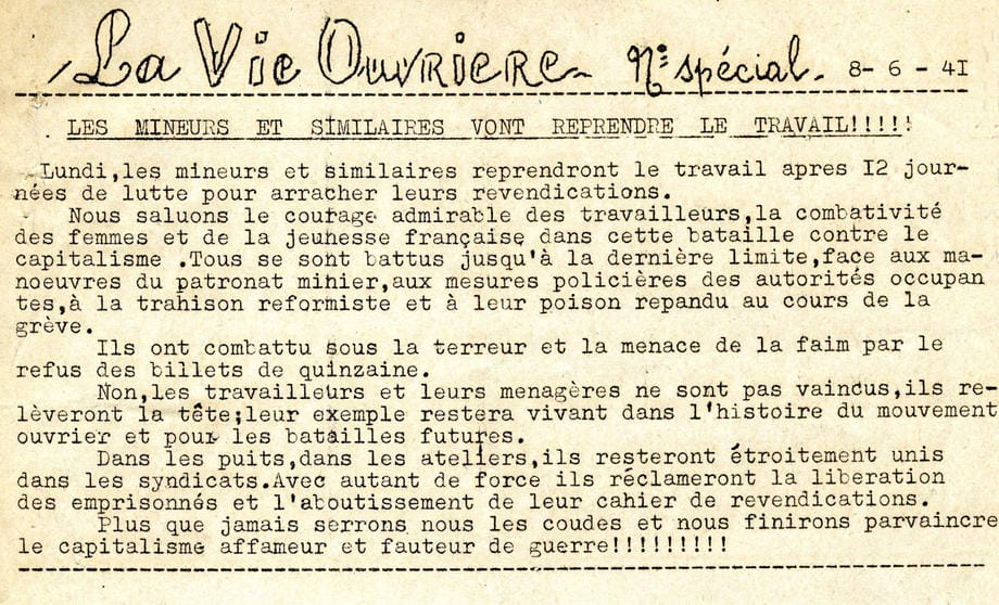 <span style="float: left; font-size: 26px; font-weight: bold; color: black;">2</span> Résistance armée, Résistance civile 33 s5.pa2 .002 vie ouvriere 8juin 1941 MRJ MOI