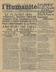 <span style="float: left; font-size: 26px; font-weight: bold; color: black;">2</span> Résistance armée, Résistance civile 12 s5.pa2 .013 humanite 14 juillet 1941 MRJ MOI
