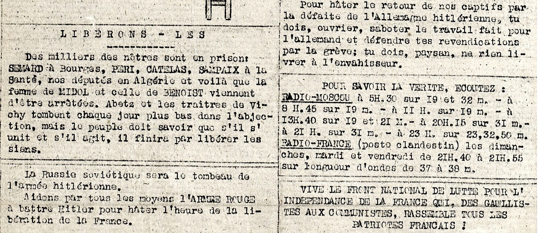 <span style="float: left; font-size: 26px; font-weight: bold; color: black;">1</span> Les attentats anti-allemands. Rafle du 11ème à Paris 23 s5.pa3 .005 humanite radio moscou MRJ MOI