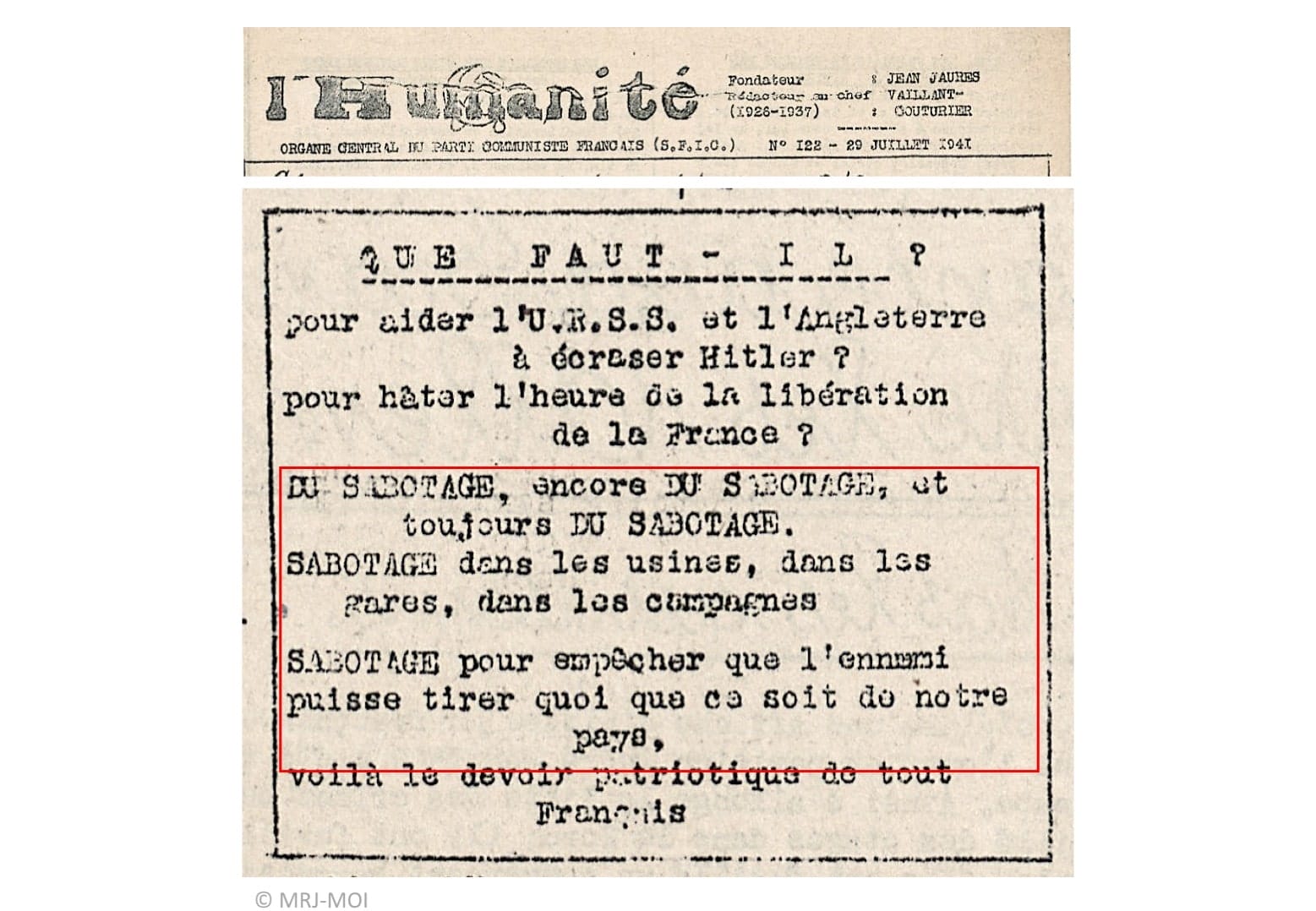 <span style="float: left; font-size: 26px; font-weight: bold; color: black;">3</span> Manifestations anti-hitlériennes et répression 40 s5.pa3 .010 humanite 25 juil41 mg MRJ MOI