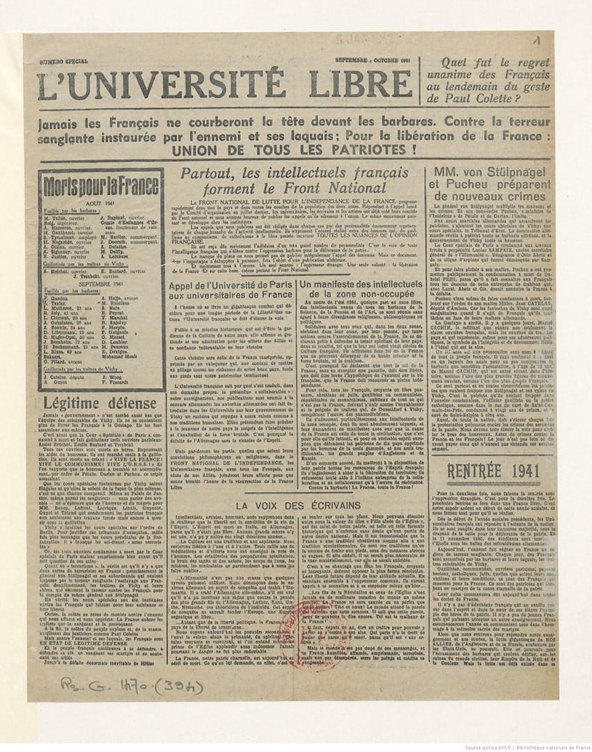 <span style="float: left; font-size: 26px; font-weight: bold; color: black;">3</span> Manifestations anti-hitlériennes et répression 31 s5.pa3 .015 universite libre aout41 MRJ MOI