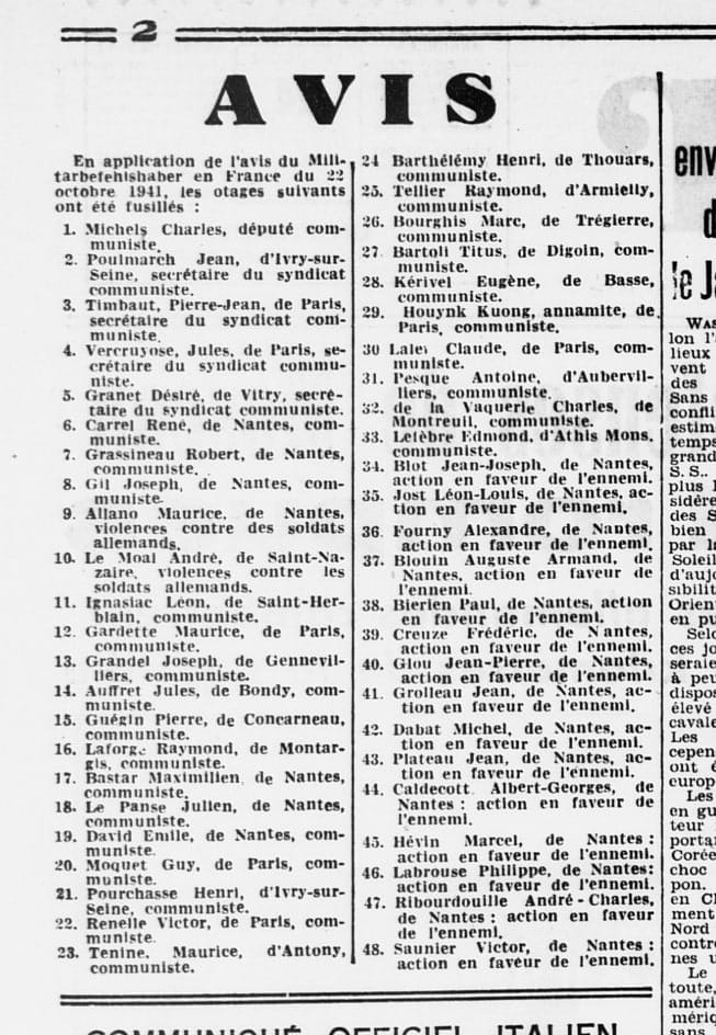 <span style="float: left; font-size: 26px; font-weight: bold; color: black;">3</span> Formes diverses de Résistance. Représailles. Exécutions d’otages 40 s6.pa3 .019 ouest eclair 24oct 41 min MRJ MOI