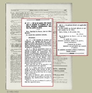 <span style="float: left; font-size: 26px; font-weight: bold; color: black;">1</span> Arsenal juridique anti-juif. Réaction de la M.O.I. 35 s7.pa1 .001 jo 30oct1941 radio mg2 MRJ MOI