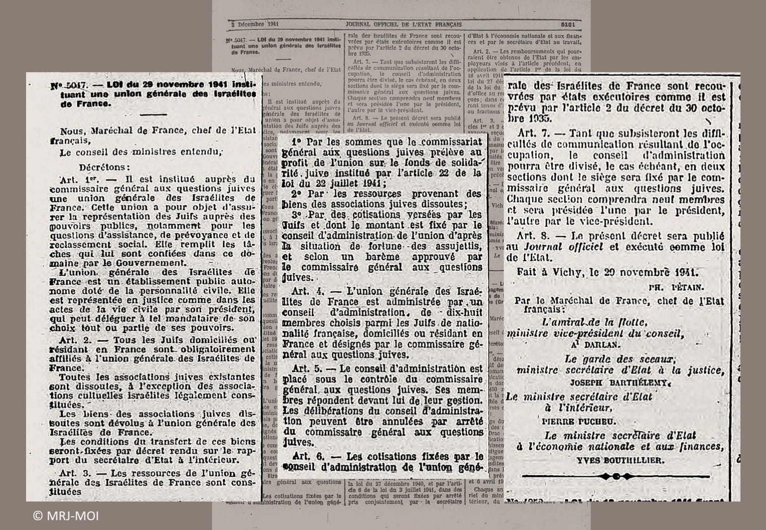 <span style="float: left; font-size: 26px; font-weight: bold; color: black;">1</span> Arsenal juridique anti-juif. Réaction de la M.O.I. 64 s7.pa1 .017 jo ugif loi 29nov1941 mg min MRJ MOI