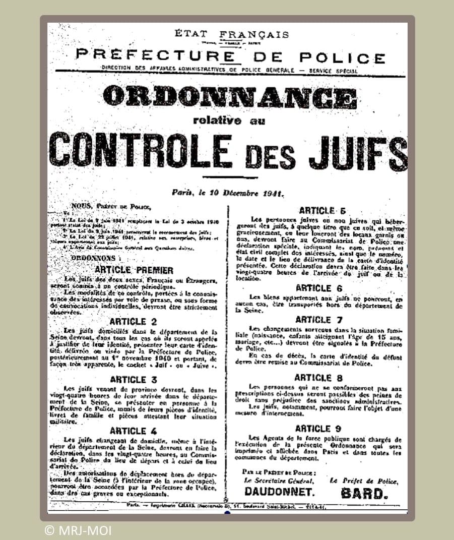 <span style="float: left; font-size: 26px; font-weight: bold; color: black;">2</span> Nouveau palier dans la politique de terreur 79 s7.pa2 .013 ordonnance controle juif mg min MRJ MOI