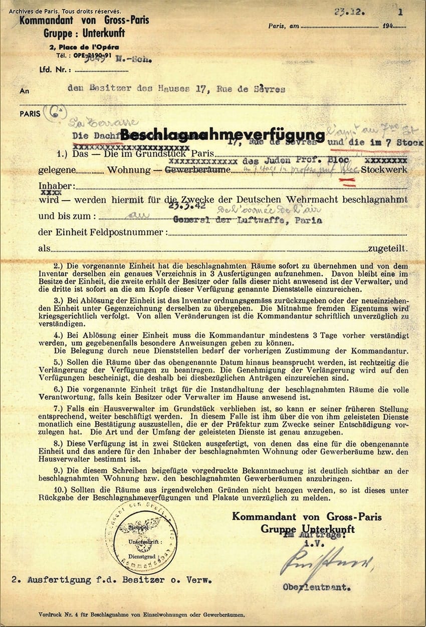 <span style="float: left; font-size: 26px; font-weight: bold; color: black;">2</span> Nouveau palier dans la politique de terreur 80 s7.pa2 .019 requisition marc bloch dec1941 min MRJ MOI