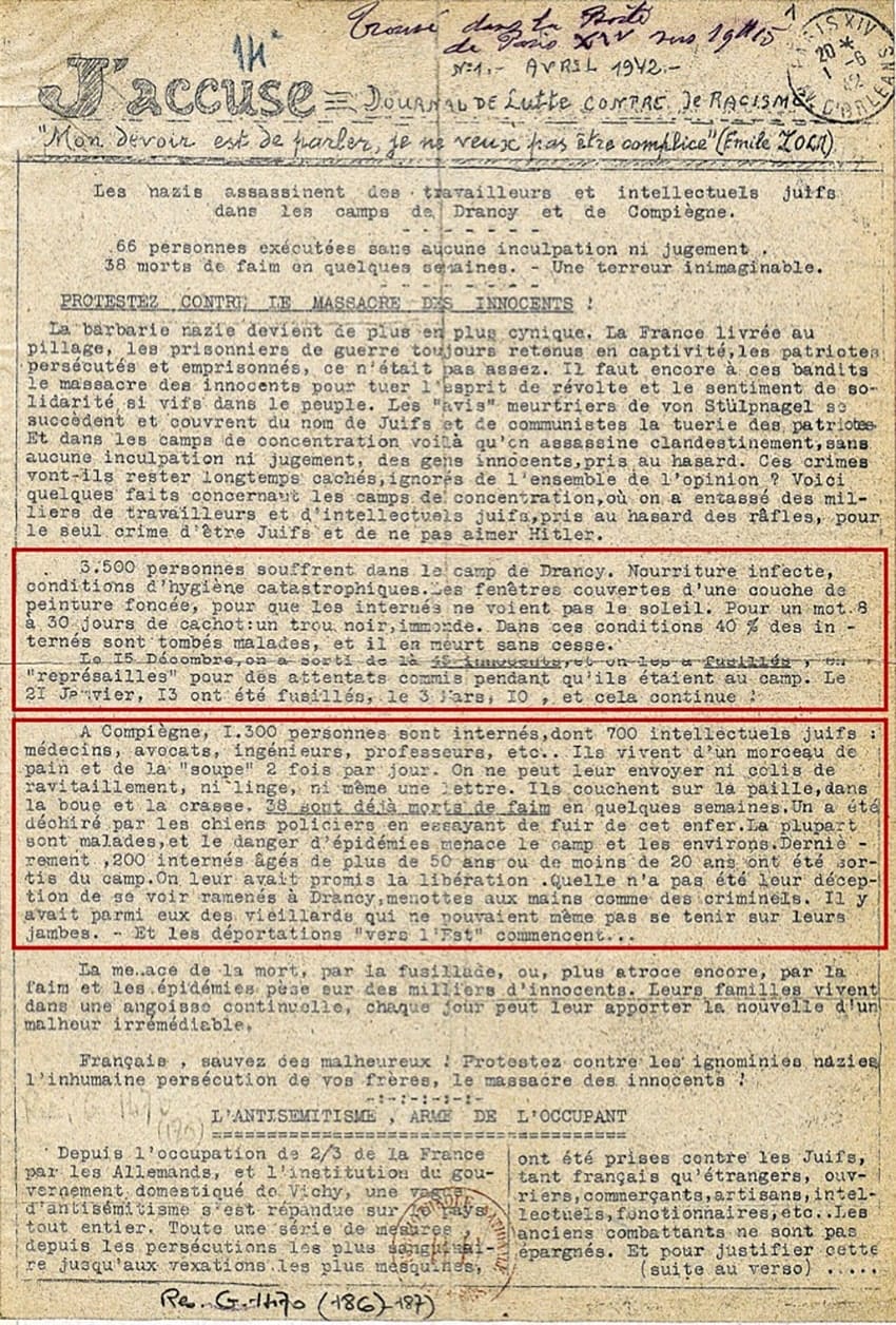 <span style="float: left; font-size: 26px; font-weight: bold; color: black;">1</span> Une action concertée 64 s9.pa1 .002 j accuse avril 1942 n1 mg min MRJ MOI