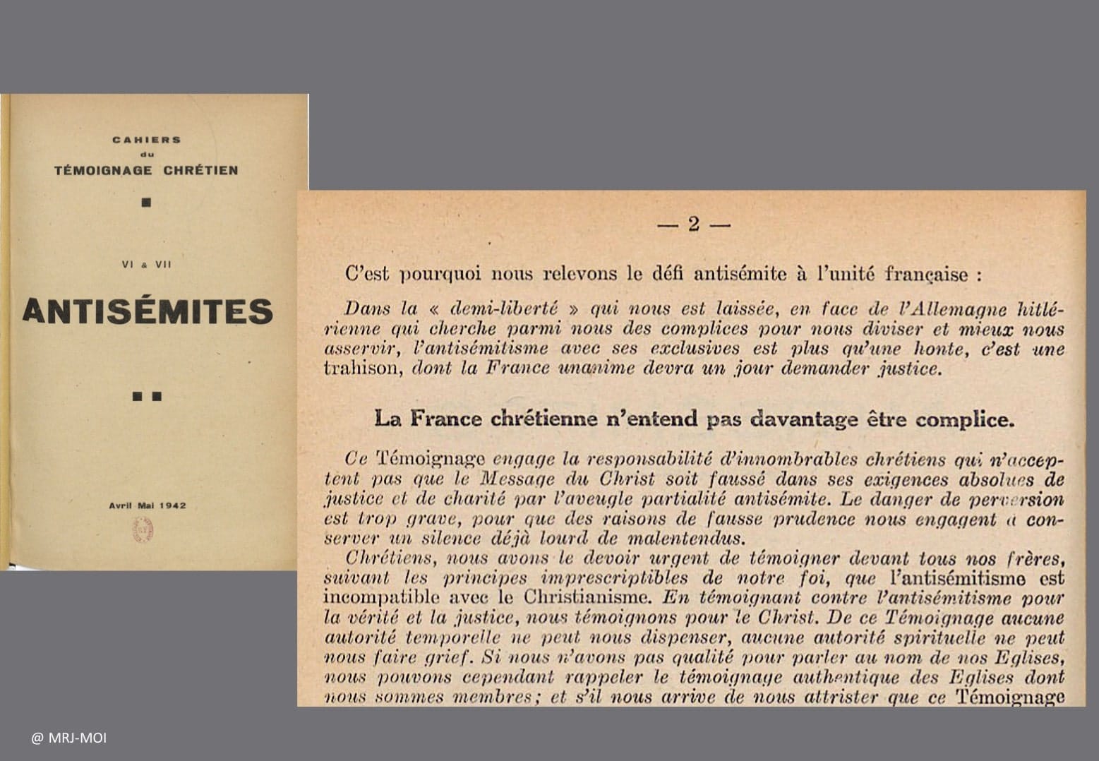 <span style="float: left; font-size: 26px; font-weight: bold; color: black;">1</span> Une action concertée 40 s9.pa1 .014 temoignage chretien 1942 mg min MRJ MOI