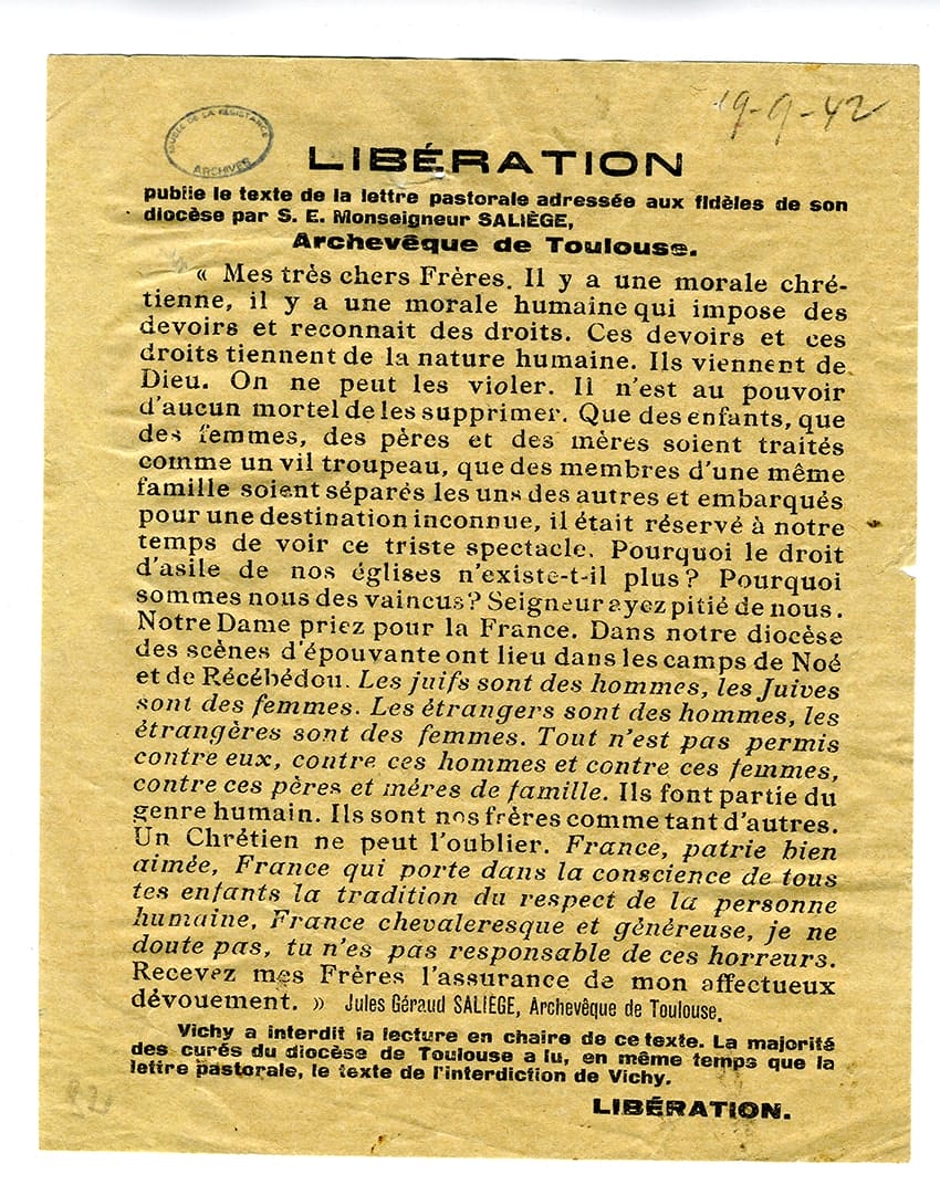 <span style="float: left; font-size: 26px; font-weight: bold; color: black;">1</span> Une action concertée 54 s9.pa1 .017 liberation saliege sept 1942 min MRJ MOI