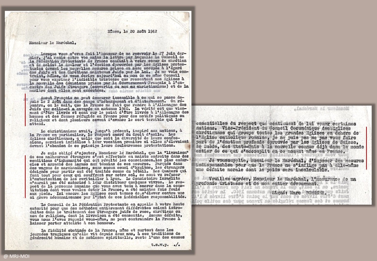 <span style="float: left; font-size: 26px; font-weight: bold; color: black;">1</span> Une action concertée 60 s9.pa1 .022 boegner petain 20aout42.mg min MRJ MOI