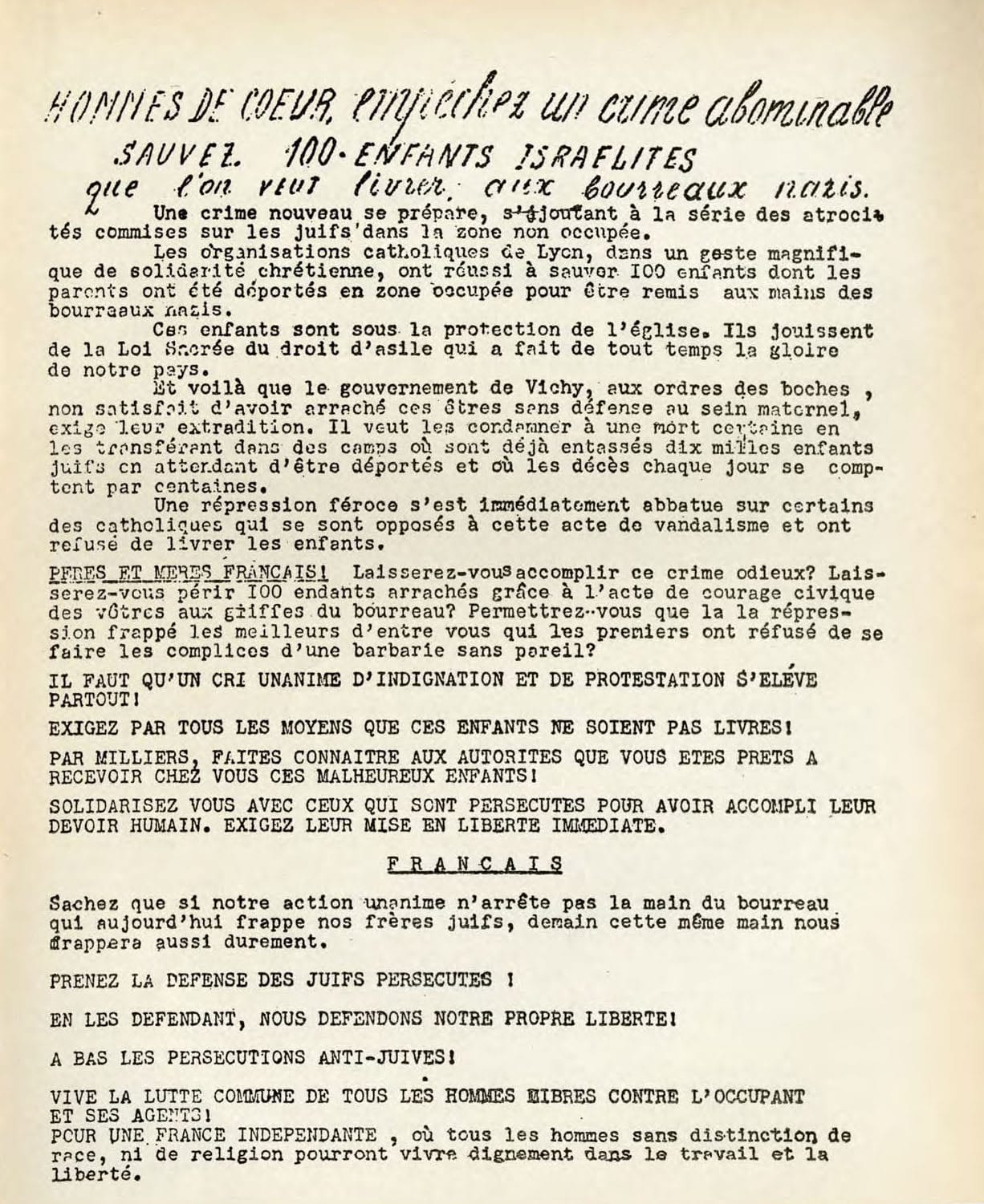<span style="float: left; font-size: 26px; font-weight: bold; color: black;">1</span> Une action concertée 71 s9.pa1 .027 mncr tract 1942 venissieux min MRJ MOI